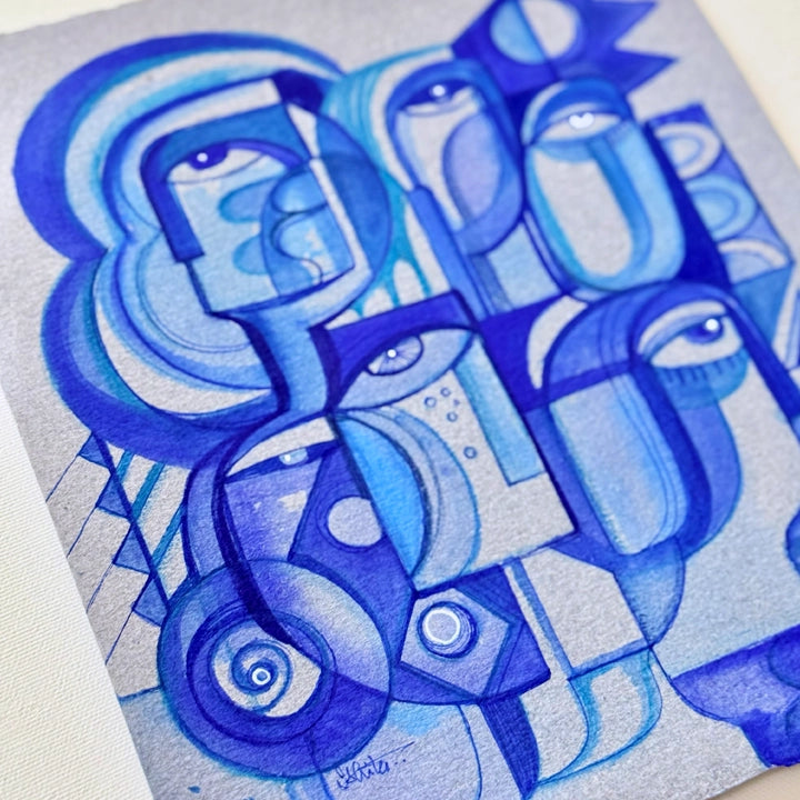 Original monochrome ink and watercolor painting on paper by SoulCurryArt, showcasing abstract art in shades of black and gray.