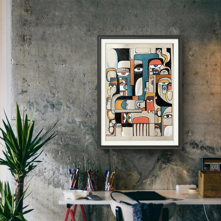 Original art piece titled "Accrue" by SoulCurryArt, featuring abstract colors and textured brushstrokes.