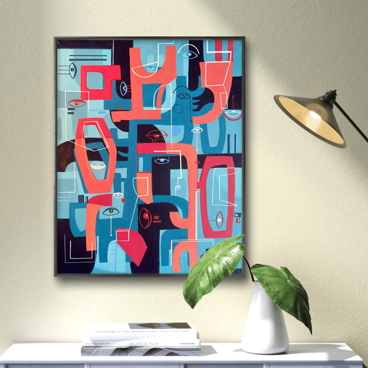 Deconstructed original art by SoulCurryArt featuring abstract, layered shapes with vibrant colors and textured details.