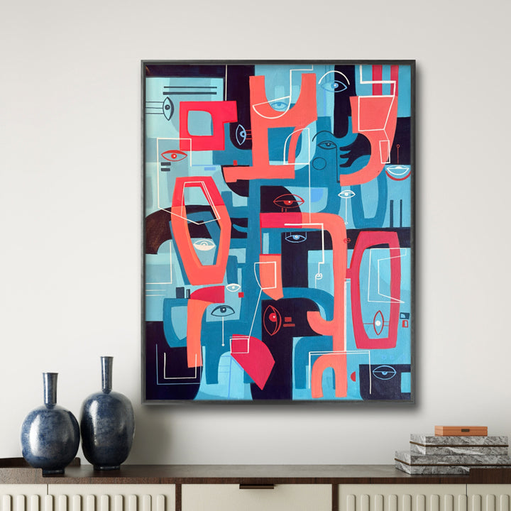 Deconstructed original art piece by SoulCurryArt featuring abstract, layered design with vibrant colors and textured details.