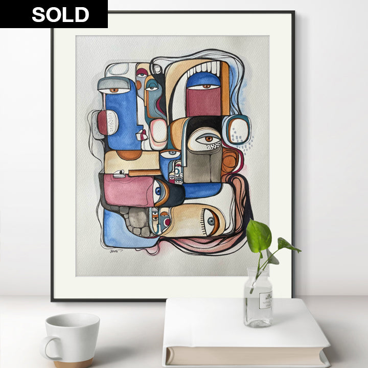 Original art piece titled "Derive" by SoulCurryArt featuring vibrant abstract brushstrokes on canvas.