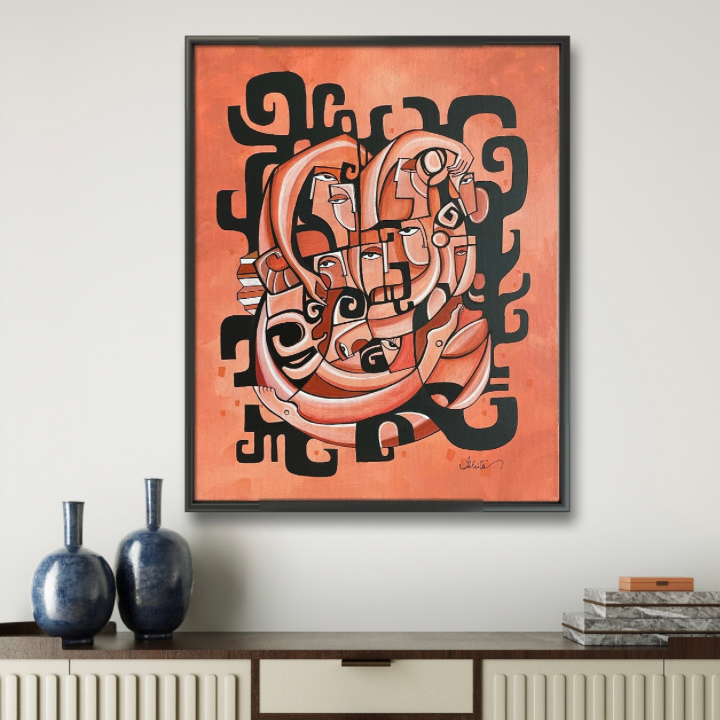 Original art piece titled Entanglements by SoulCurryArt, featuring abstract tangled lines in vibrant colors.