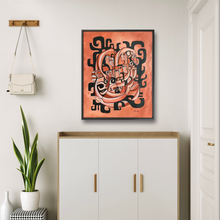 Original art piece titled Entanglements by SoulCurryArt, featuring intricate abstract patterns and vibrant colors.