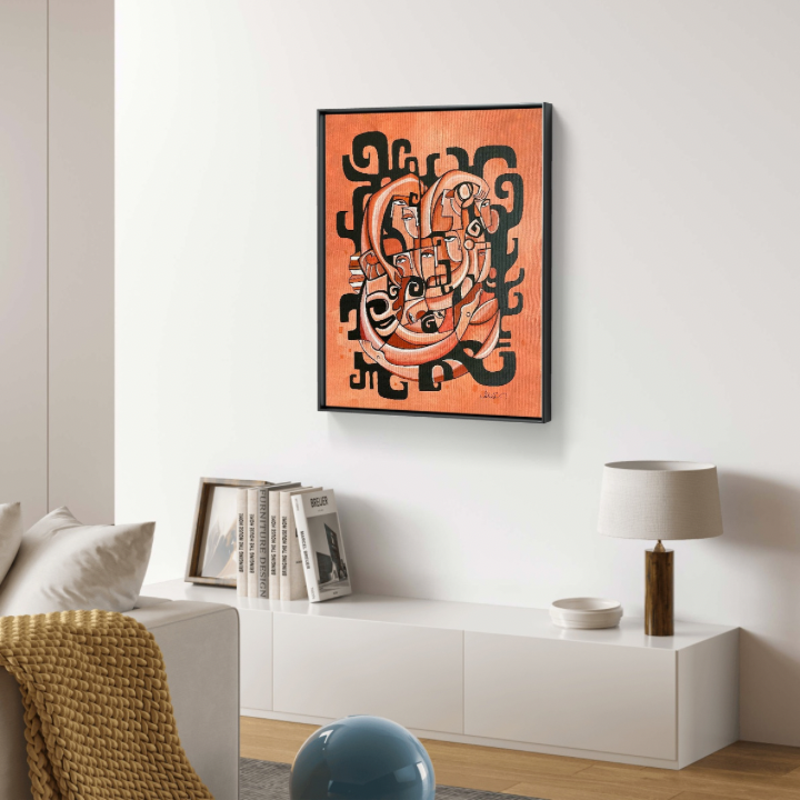 Original art piece titled Entanglements by SoulCurryArt, featuring intricate abstract designs and vibrant color details.
