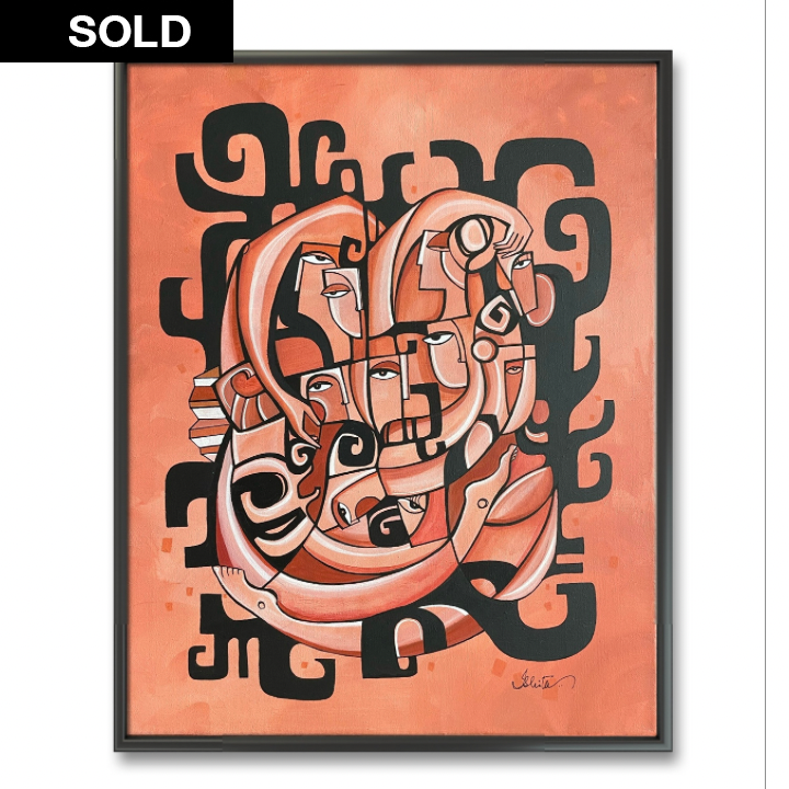 Original art titled Entanglements by SoulCurryArt, featuring abstract colorful patterns and intricate line work.