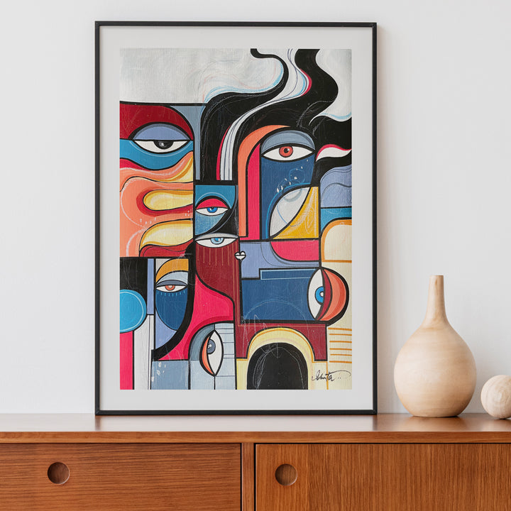 Original art piece titled Inferno by SoulCurryArt, featuring vibrant fiery colors and abstract flame-like designs.