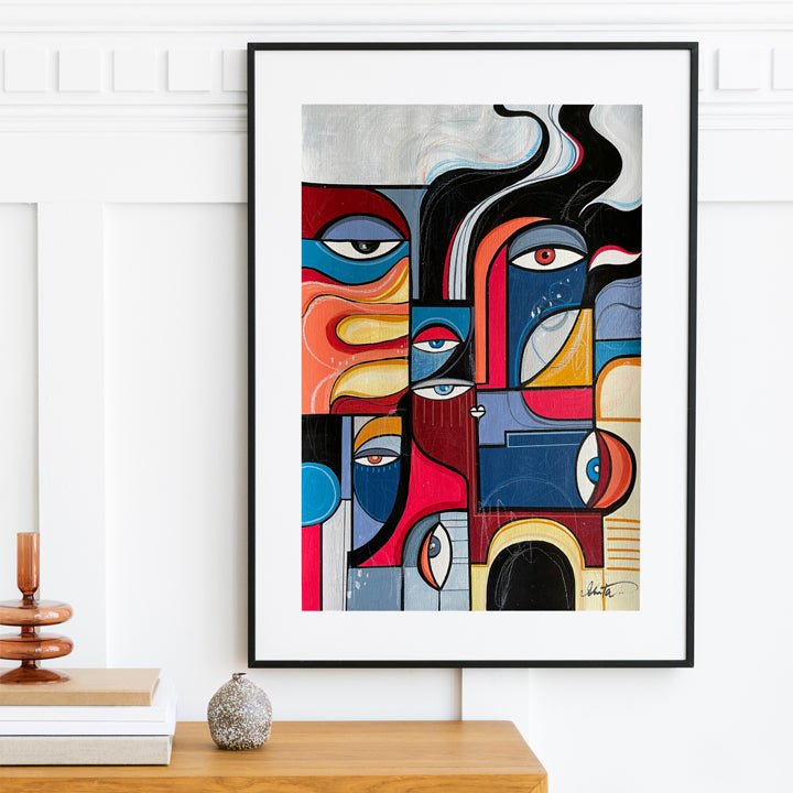 Original art piece titled Inferno by SoulCurryArt, featuring fiery abstract design with vibrant red and orange hues.