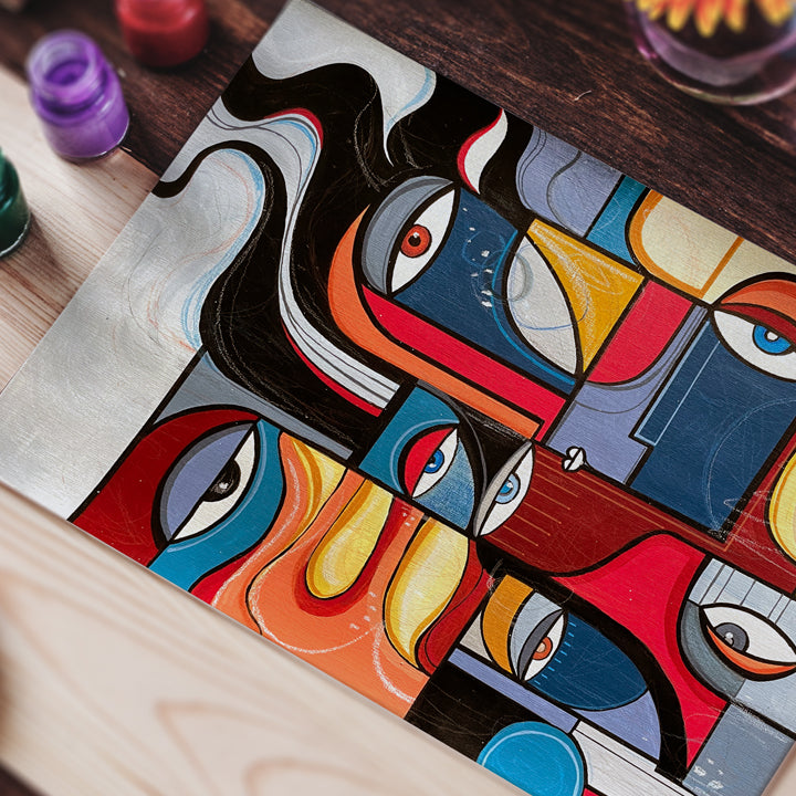 Original art piece titled Inferno by SoulCurryArt, featuring fiery abstract flames with vibrant reds and oranges.