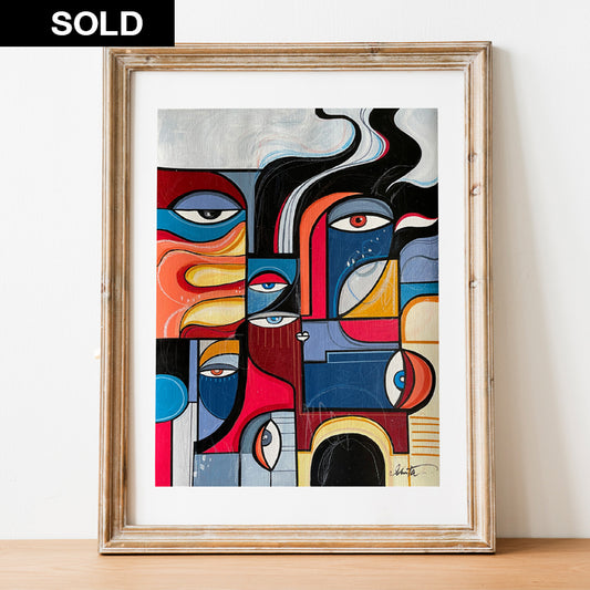 Original art piece titled Inferno by SoulCurryArt, featuring vibrant fiery colors and abstract design on canvas.