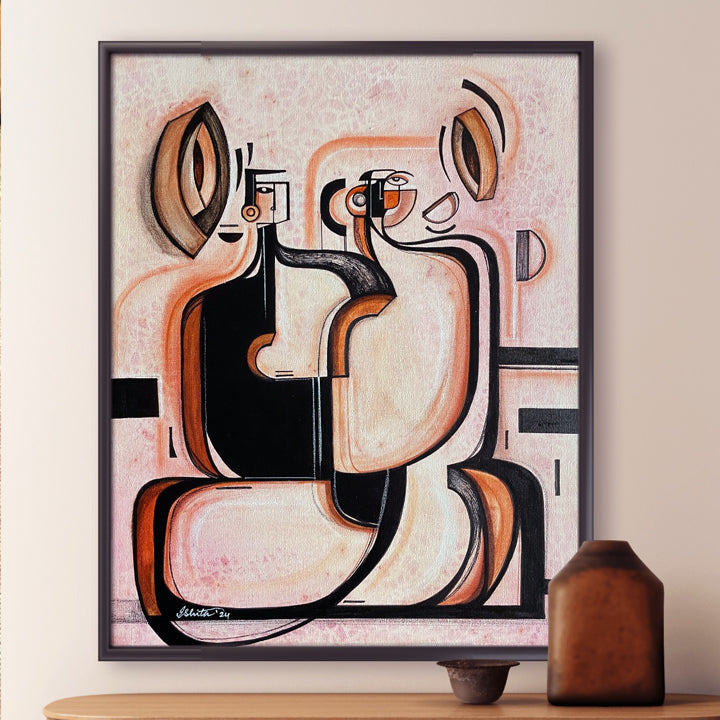 Seated Duo original art by SoulCurryArt featuring two abstract figures sitting together in a harmonious pose.