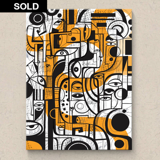Original art titled "Thinking Aloud" by SoulCurryArt, featuring a vibrant, expressive abstract painting with bold colors and dynamic brushstrokes.