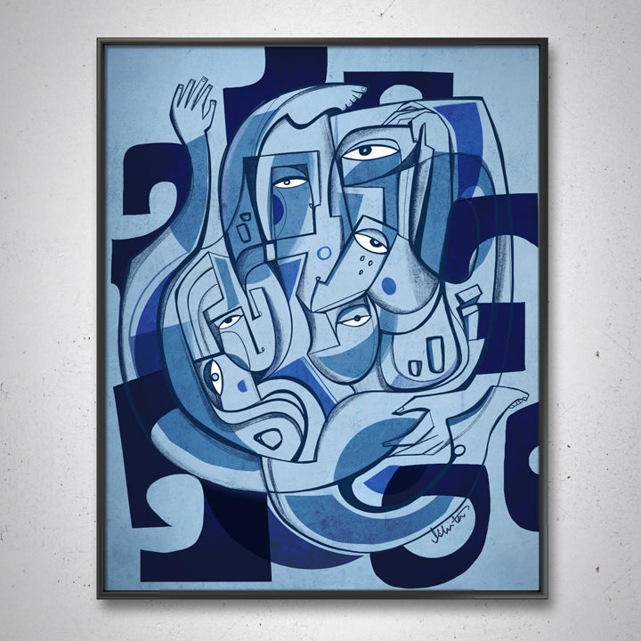 Framed original art titled "Abandon" by SoulCurryArt, featuring abstract, textured artwork in a 16x20-inch frame.