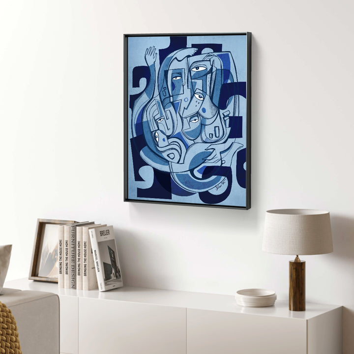 Framed original art titled "Abandon" by SoulCurryArt, 16x20 inches, featuring abstract, expressive brushstrokes in vibrant colors.