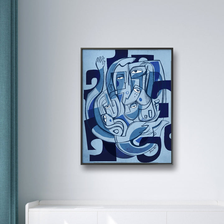 Framed original art titled "Abandon" by SoulCurryArt, featuring abstract colors and textures in a 16x20 inch display.
