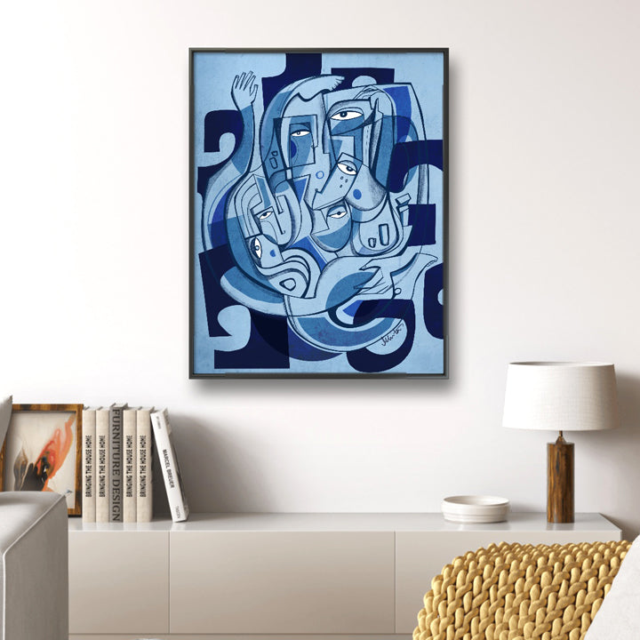 Framed original art titled "Abandon" by SoulCurryArt, 16x20 inches, featuring expressive brushstrokes and vibrant colors.