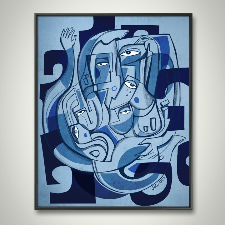 Framed original art titled "Abandon" by SoulCurryArt, 16x20 inches, featuring expressive brushstrokes and vibrant colors.