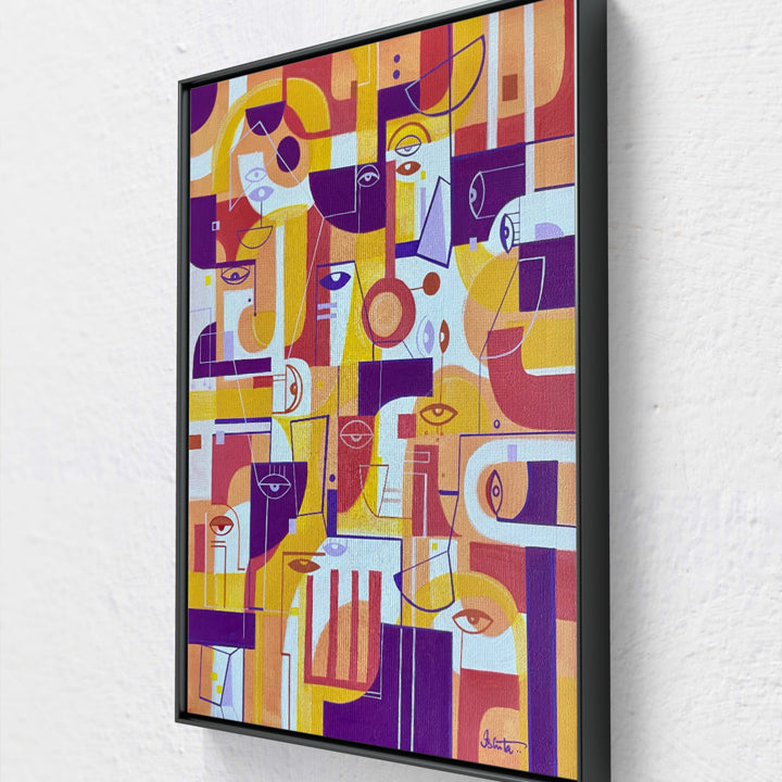 Framed original art titled "In Tangerine" by SoulCurryArt, showcasing vibrant orange hues in a 16x20 inch display.