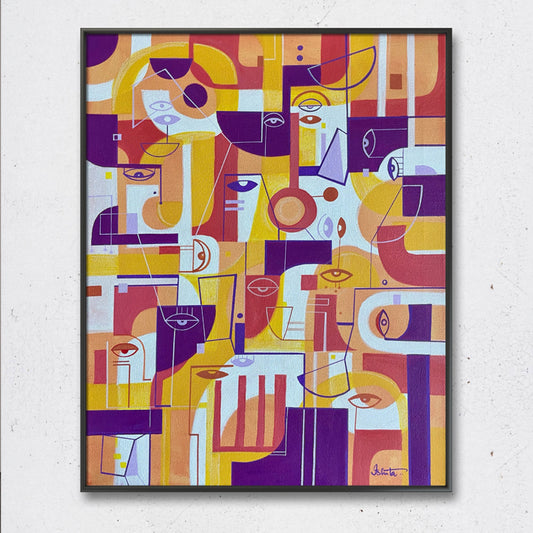 Original 16x20 inch framed art print titled "In Tangerine" by SoulCurryArt featuring vibrant tangerine hues and abstract design.