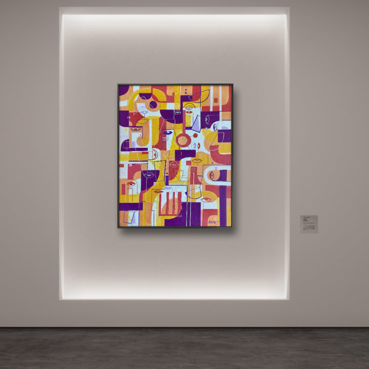 Original framed art titled "In Tangerine" by SoulCurryArt, 16x20 inches, vibrant orange and red abstract design.