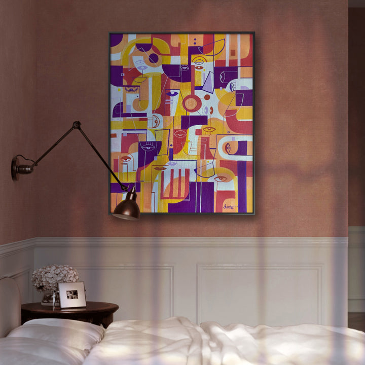 Original framed art titled "In Tangerine" by SoulCurryArt featuring vibrant orange abstract design, 16x20 inches.