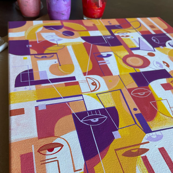 Original framed art print titled "In Tangerine" by SoulCurryArt, 16x20 inches, featuring vibrant orange and abstract design.
