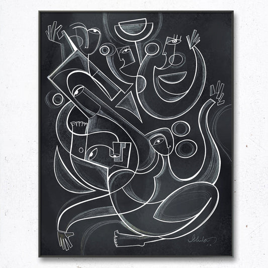 Original art print titled Shadow Dancers by SoulCurryArt, framed 16x20 inches featuring dynamic shadow figures.