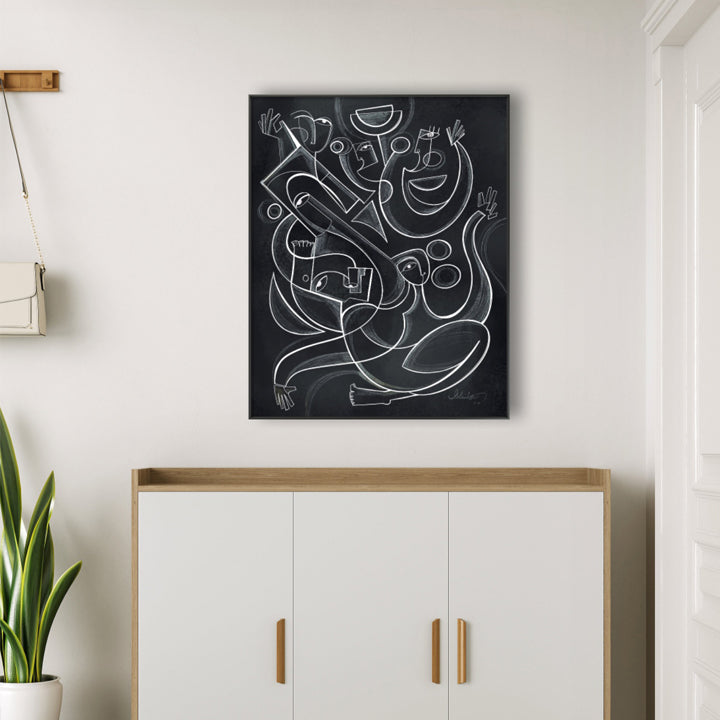 Framed original art titled Shadow Dancers by SoulCurryArt, featuring dynamic figures in a dance pose on a 16x20 inch canvas.