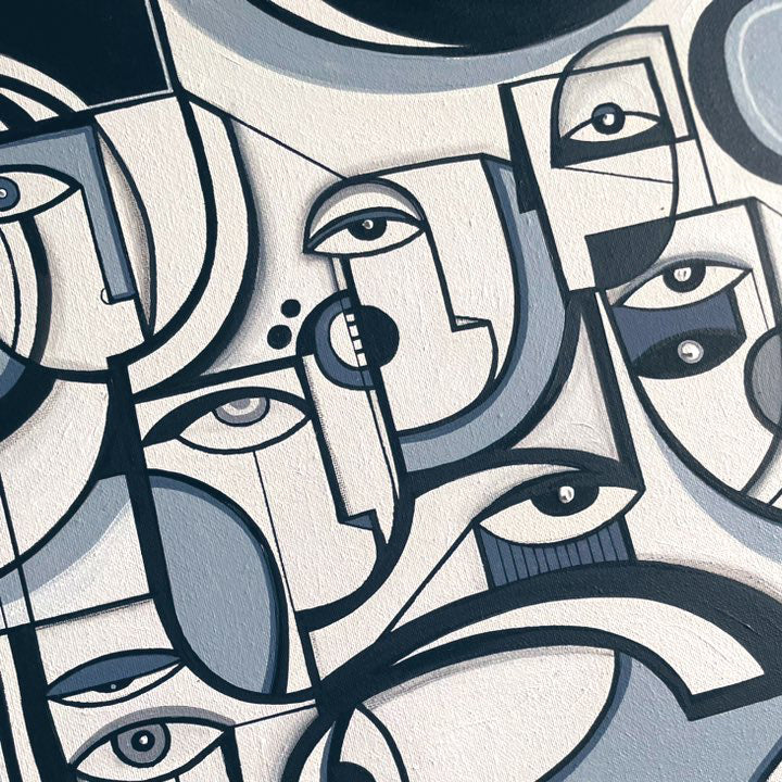 Framed original art titled Grey Matter by SoulCurryArt, 16x20 inches, featuring abstract grey-toned artwork.