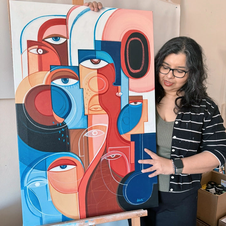 Framed original art print titled "Heat" by soulcurryart, measuring 24x36 inches, featuring vibrant abstract colors and textures.