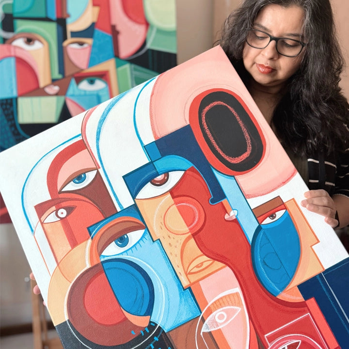 Framed original art titled "Heat" by soulcurryart, measuring 24x36 inches, featuring vibrant abstract design.