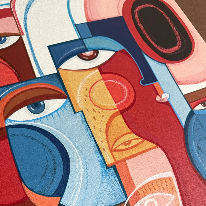 Framed original art print titled "Heat" by soulcurryart, showcasing vibrant abstract design on 24x36-inch canvas.