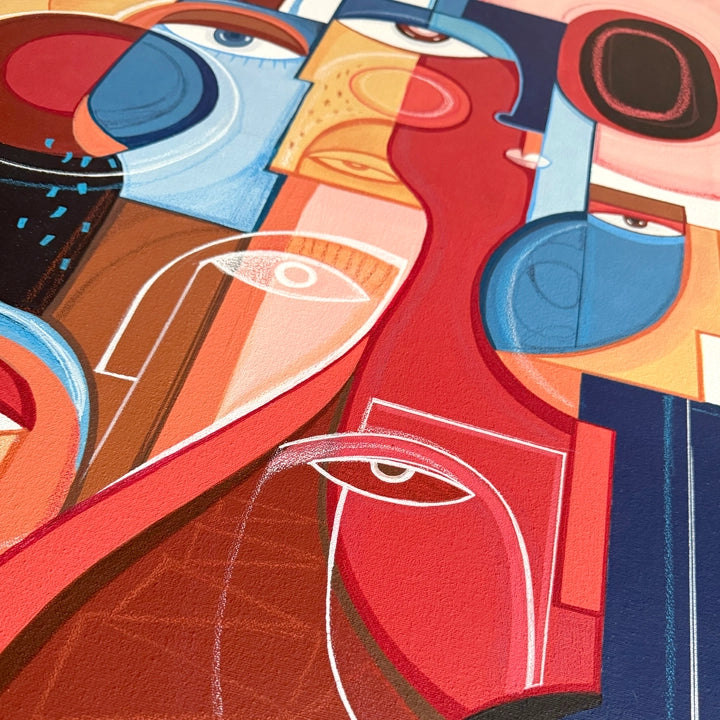 Framed original art print titled "Heat" by soulcurryart, showcasing warm abstract colors on a 24x36 inch canvas.