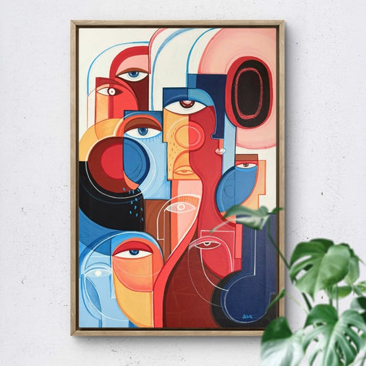 Framed original art print titled "Heat" by soulcurryart, showcasing vibrant abstract colors on a 24x36-inch canvas.