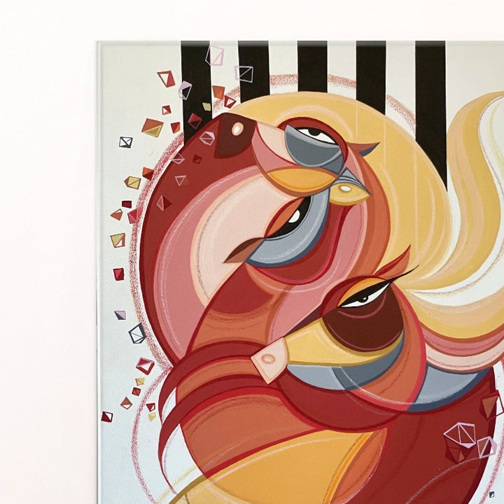 Framed original art titled Wild Winds by soulcurryart, 24x36 inches, featuring vivid swirling wind patterns and dynamic colors.