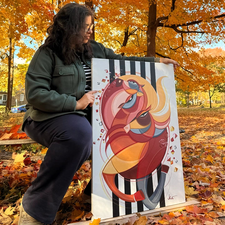 Framed original art print titled "Wild Winds" by soulcurryart, featuring vibrant abstract wind-inspired design, 24x36 inches.
