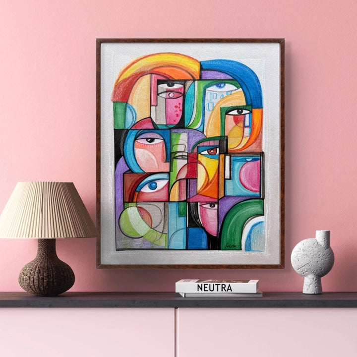 Framed original art painting of constellations by SoulCurryArt, featuring celestial star patterns on a 20.5 x 17-inch canvas.