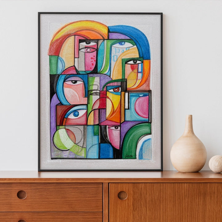 Framed original art painting by SoulCurryArt featuring a detailed constellation design on a 20.5 x 17-inch canvas.