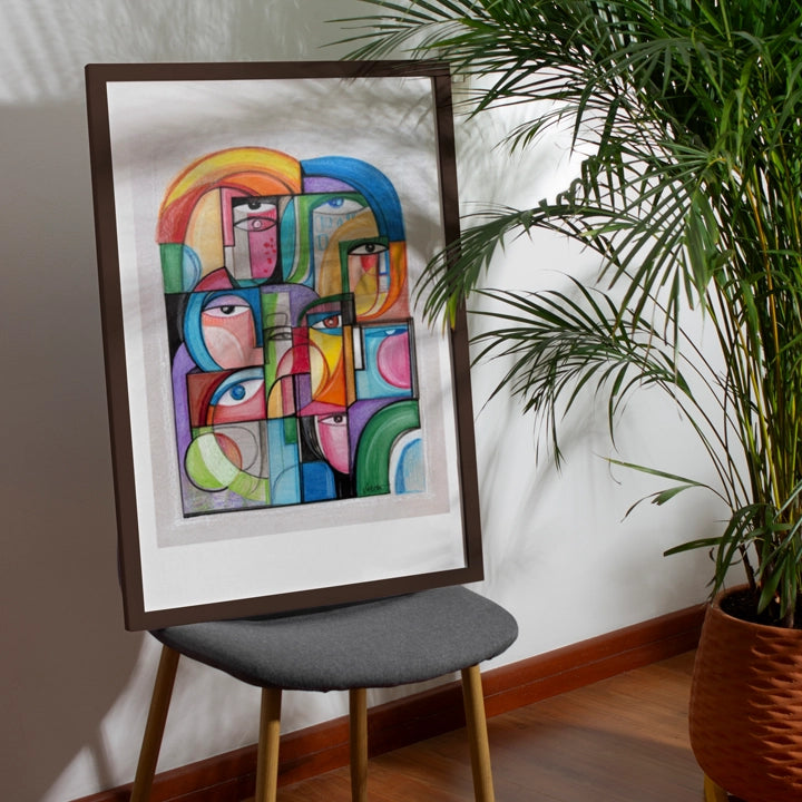 Framed original art painting by SoulCurryArt featuring constellations, measuring 20.5 x 17 inches, celestial night sky design.