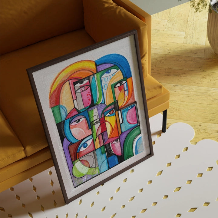 Framed original art painting titled "Constellations" by SoulCurryArt, showcasing a celestial star pattern on a 20.5x17-inch canvas.