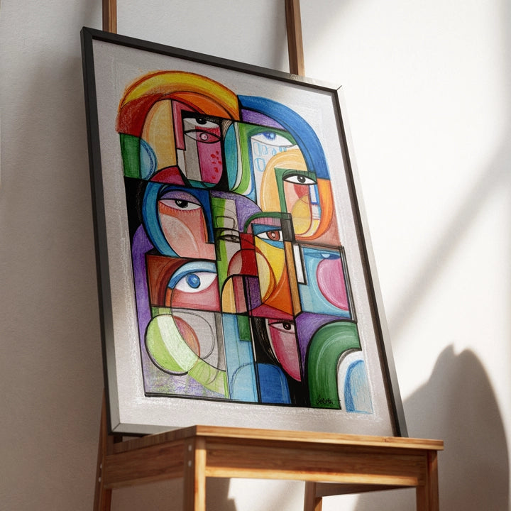 Original framed art painting titled Constellations by SoulCurryArt featuring a celestial star pattern on a 20.5x17 inch canvas.