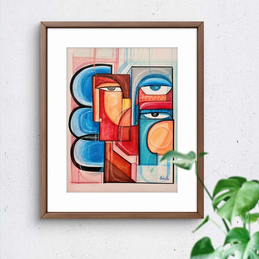 Original art titled Flesh And Flame by SoulCurryArt, featuring vibrant colors and abstract flames on canvas.