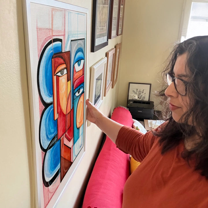 Original framed artwork titled Flesh And Flame by SoulCurryArt, featuring vibrant colors and expressive brushstrokes.