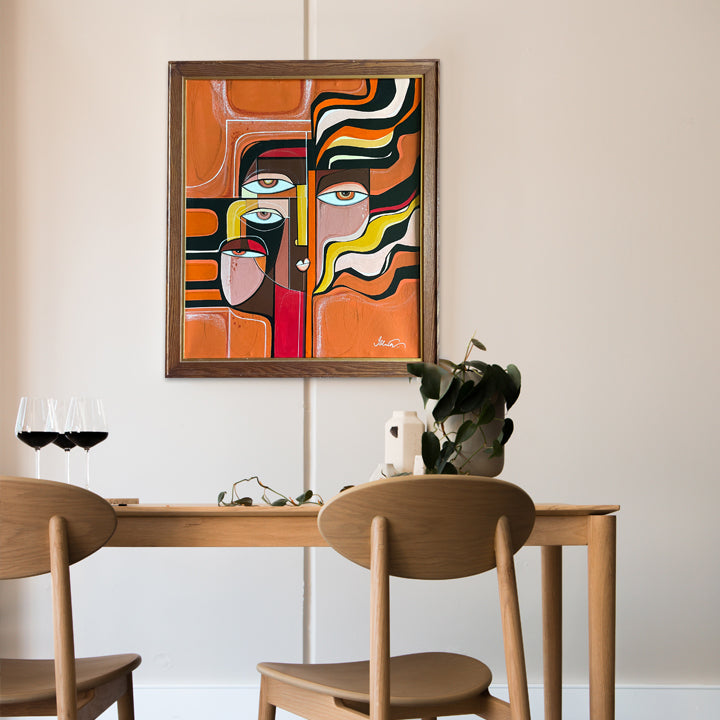 Framed original art titled "Wild Within" by SoulCurryArt featuring vibrant, abstract wildlife-inspired painting.
