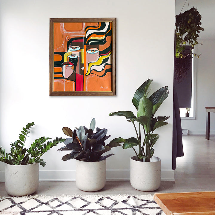 Framed original art painting titled "Wild Within" by SoulCurryArt, featuring vibrant, abstract wildlife-inspired artwork.