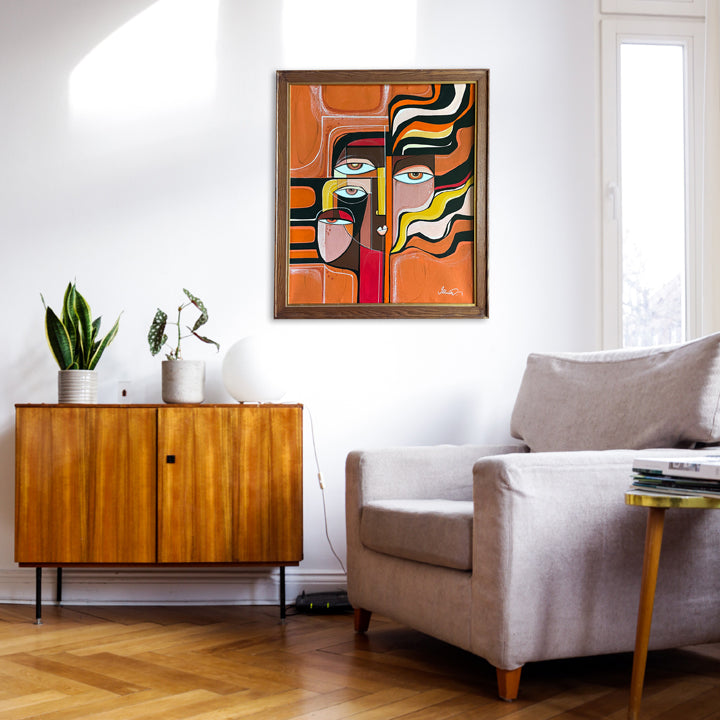 Framed original art titled "Wild Within" by SoulCurryArt, featuring vibrant, abstract wildlife-inspired painting on canvas.