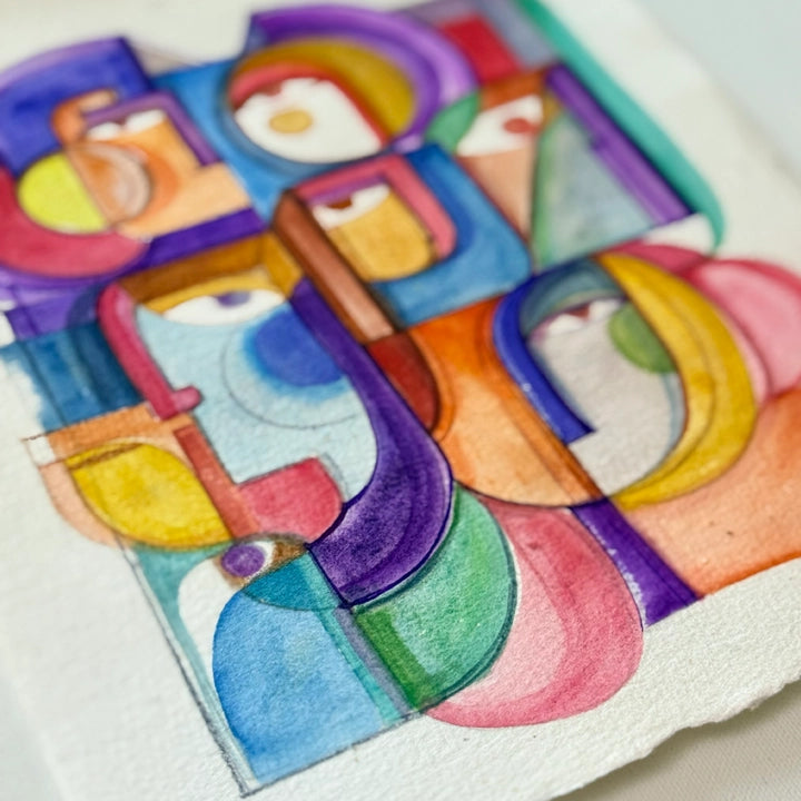 Colorful ink and watercolor original painting on paper by SoulCurryArt, vibrant abstract art piece from 2026.