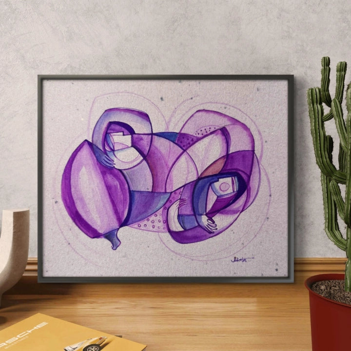 Colorful ink and watercolor original paintings on paper by SoulCurryArt, showcasing vibrant, abstract art in a modern style.