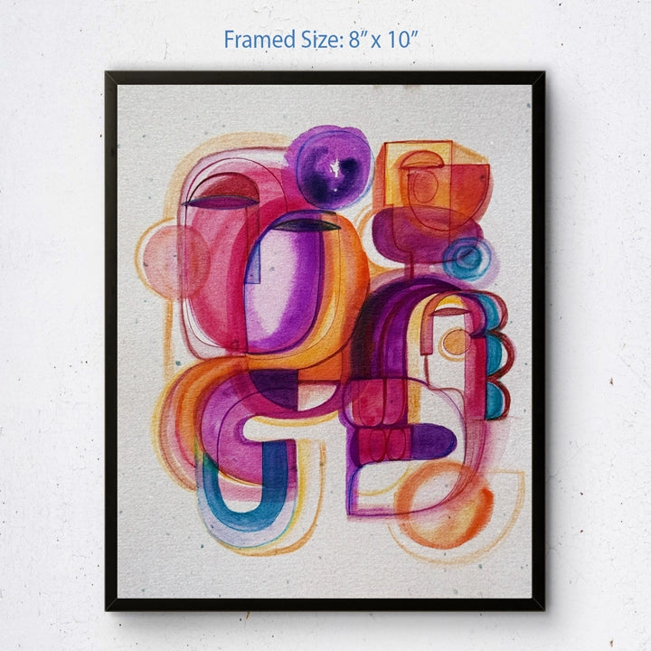 Colorful ink and watercolor original painting on paper by SoulCurryArt, vibrant abstract art with bold brushstrokes and vivid colors.