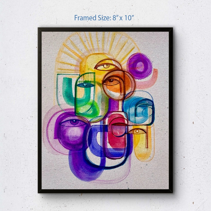 Colorful ink and watercolor original paintings on paper by SoulCurryArt, showcasing vibrant abstract art and expressive brushstrokes.