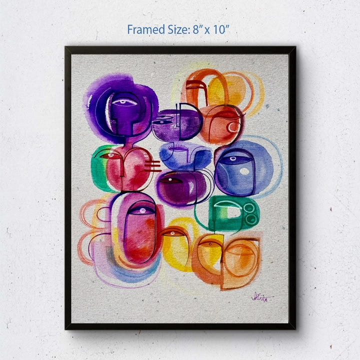 Colorful ink and watercolor original painting on paper by SoulCurryArt, featuring vibrant abstract art with bold brushstrokes.